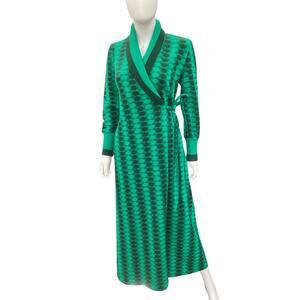 Made In Italy Duster Women’s SZ S/M Wrap Style Long Sleeve Geometric Print Green